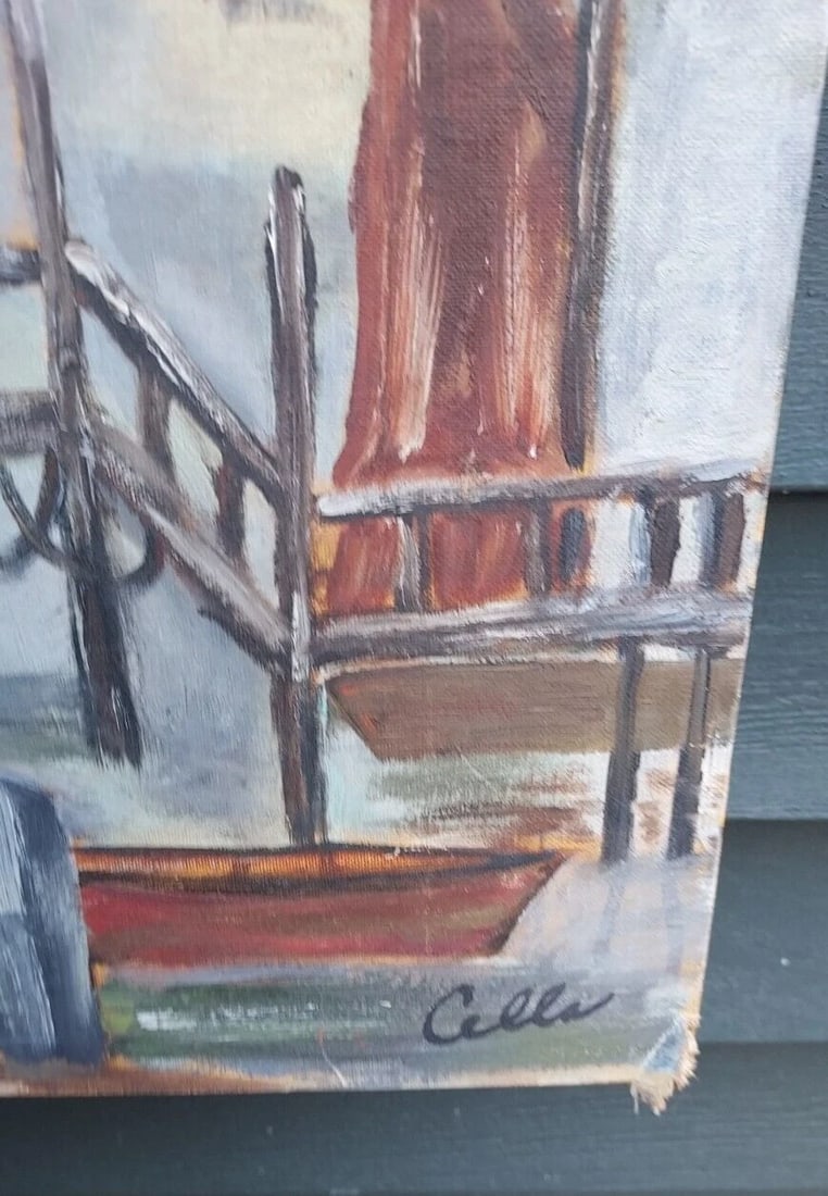Lobster shack Oil painting 1950 coastal great colors - 4