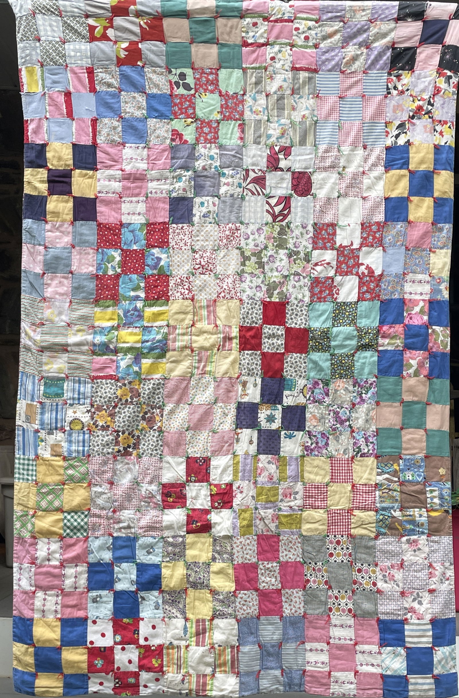 Vintage Patchwork Quilt w/Knots, Multicolored w Paisley back (1 of 7)