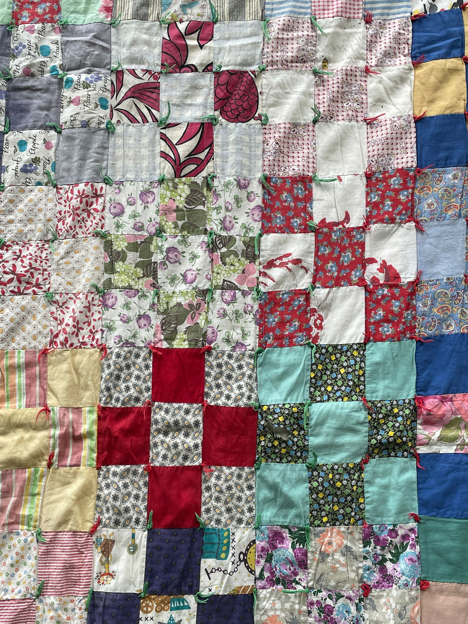 Vintage Patchwork Quilt w/Knots, Multicolored w Paisley back - 2