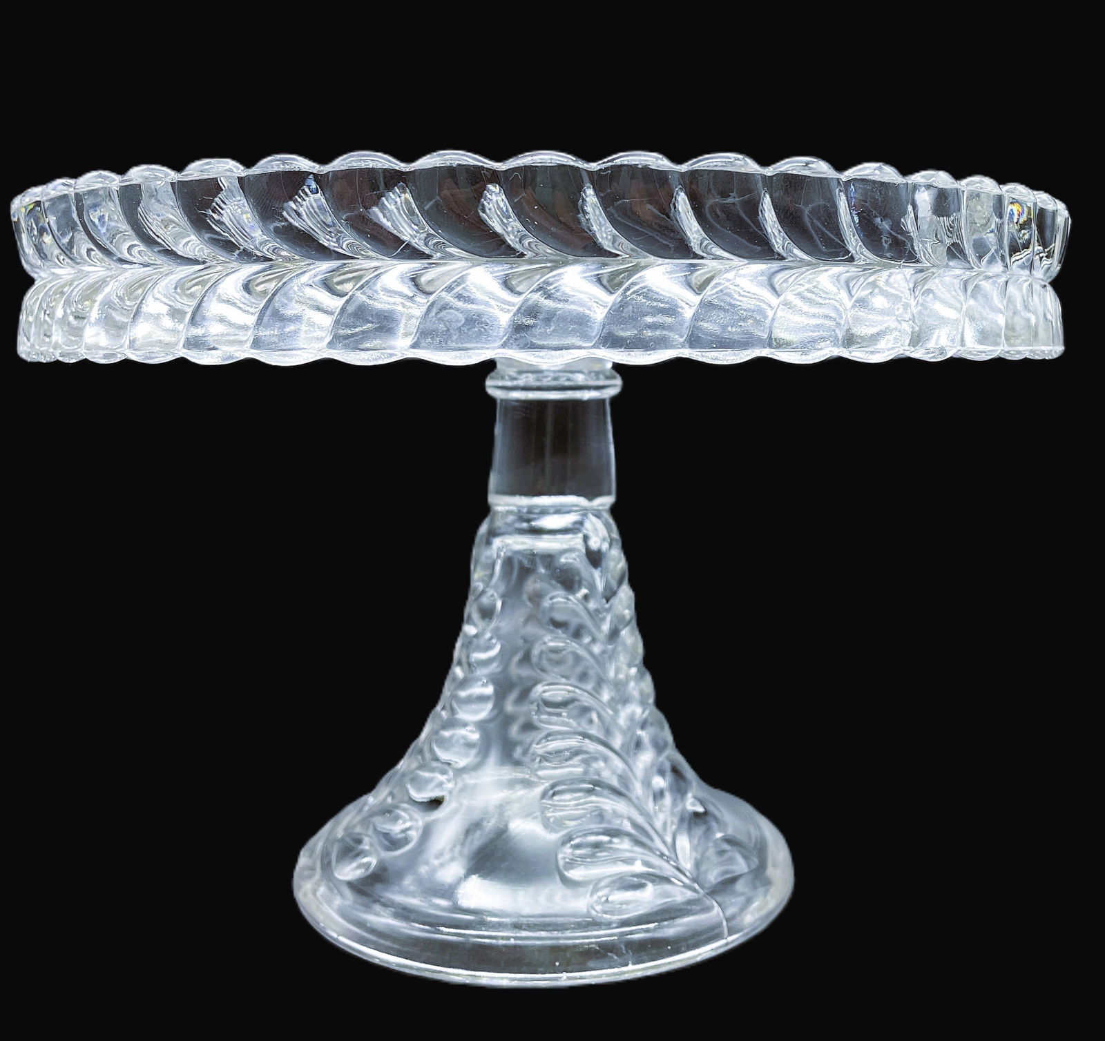 Antique EAPG pattern glass ADAMS & CO. Feather PLUME PEDESTAL CAKE STAND - 3