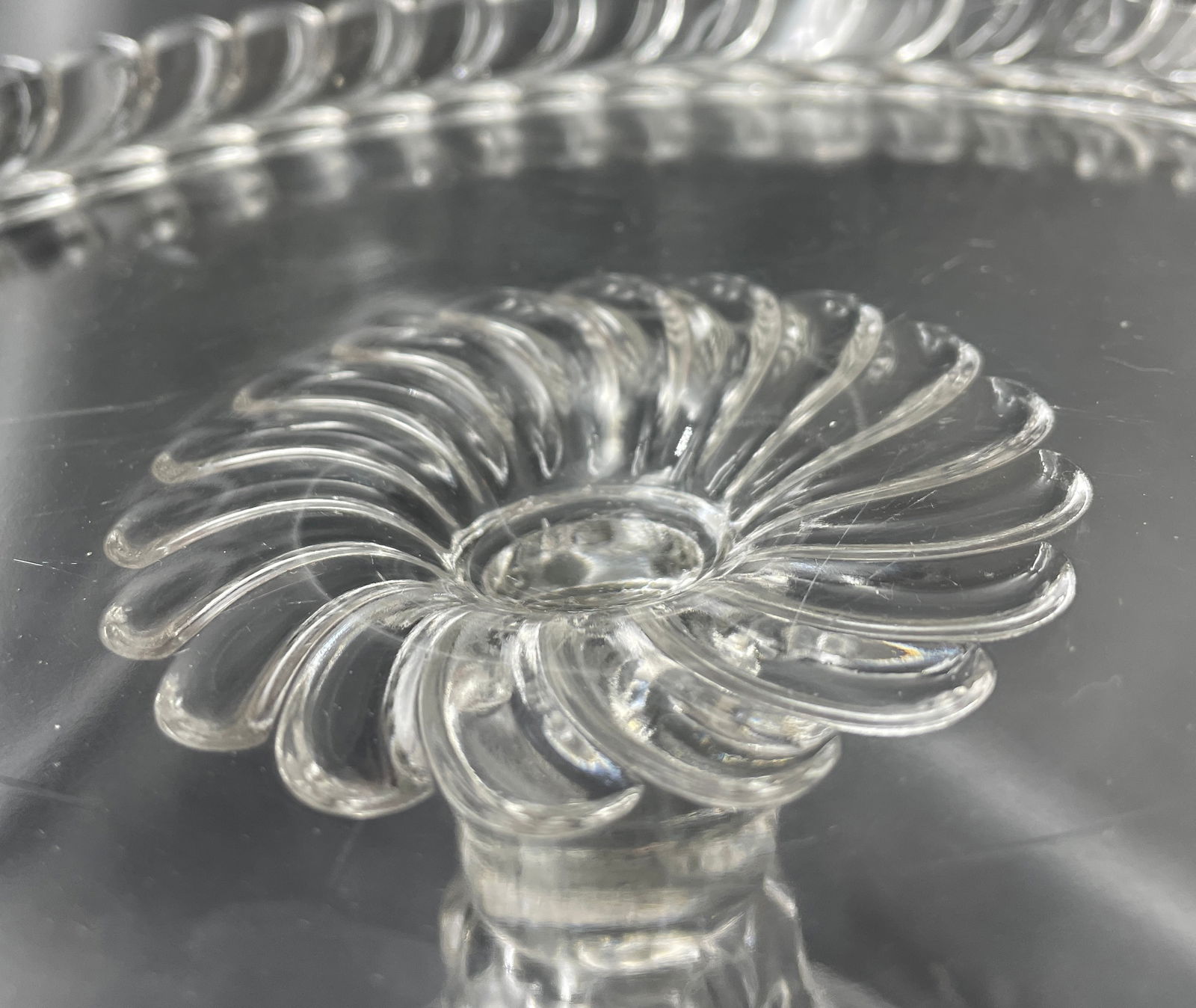 Antique EAPG pattern glass ADAMS & CO. Feather PLUME PEDESTAL CAKE STAND - 5