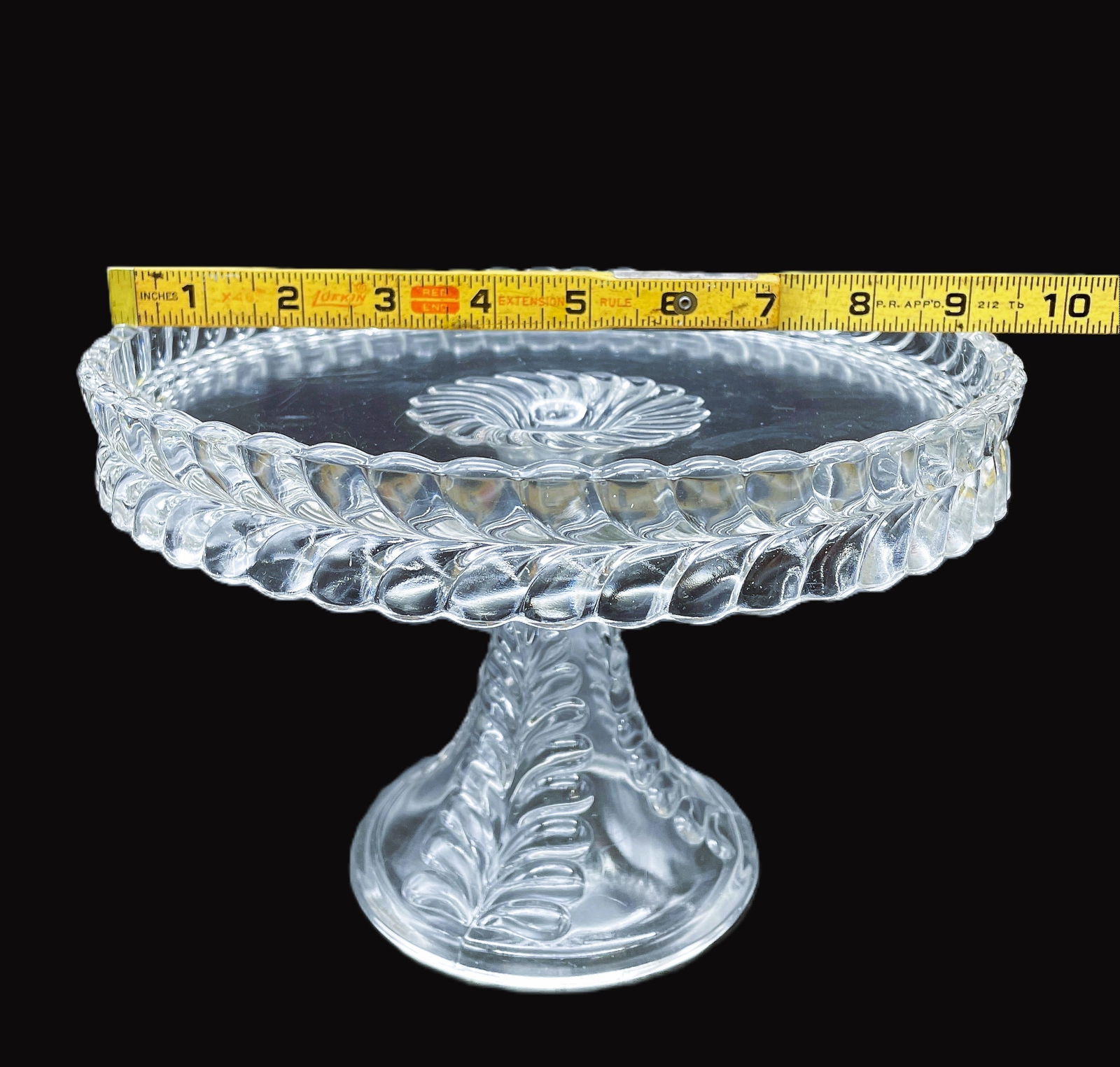 Antique EAPG pattern glass ADAMS & CO. Feather PLUME PEDESTAL CAKE STAND - 7