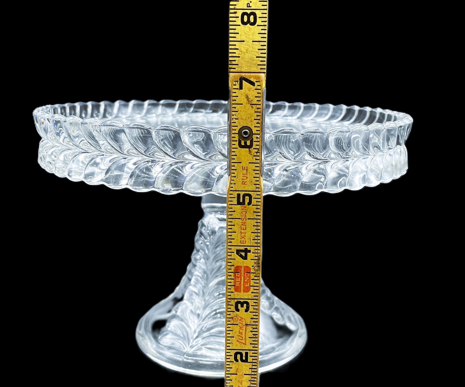 Antique EAPG pattern glass ADAMS & CO. Feather PLUME PEDESTAL CAKE STAND - 8