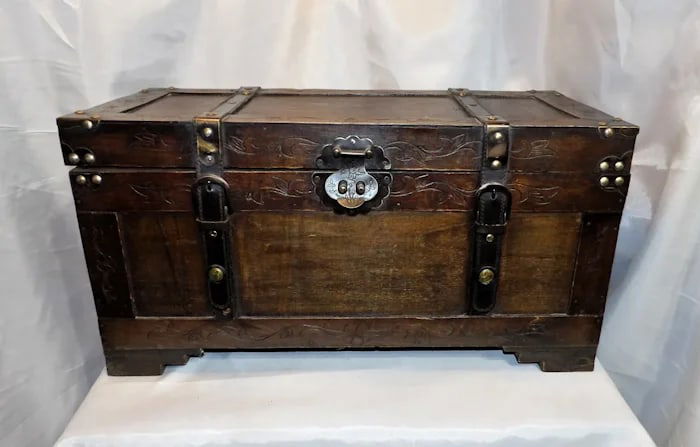 Antique Style Black Wooden Steamer Trunk (1 of 8)