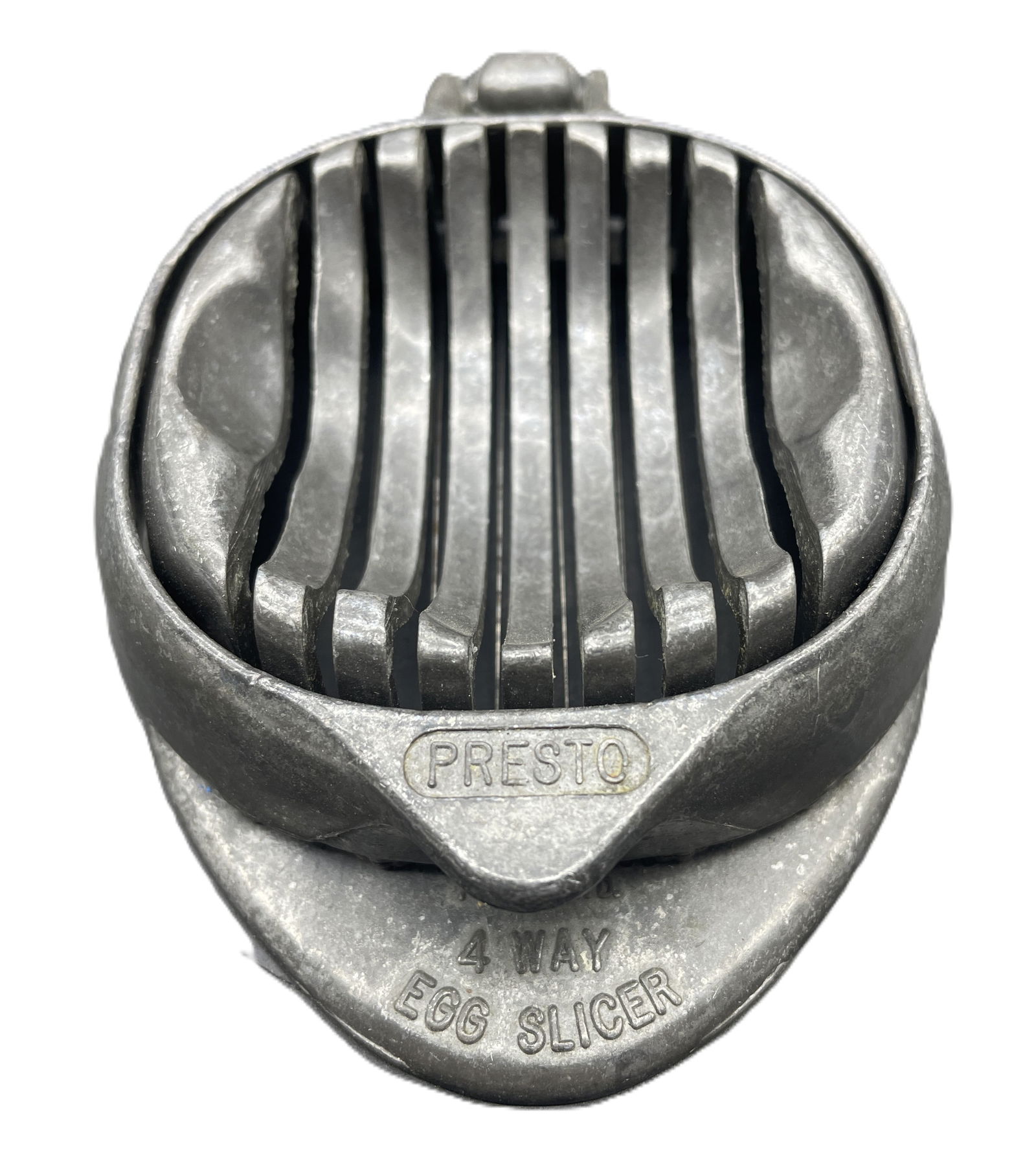 Vintage Presto 4 Way Egg Slicer Aluminum with Metal Wire Cutter 1950s: Date/Period: Approx. 1950'sDimension: Approx. 4.5"Material: metalAdditional Information: Vintage Presto 4 Way Egg Slicer Aluminum with Metal Wire Cutter 1950s Shipping:Domestic: Flat-rate of $7.00