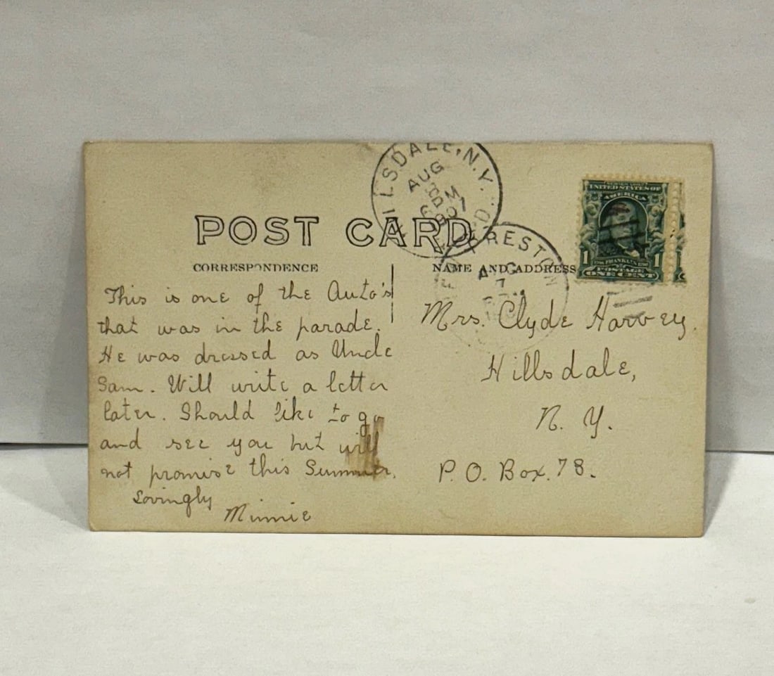 Real Patriotic Uncle Sam Photo Horseless Carriage Parade American Flags 1907 - 3