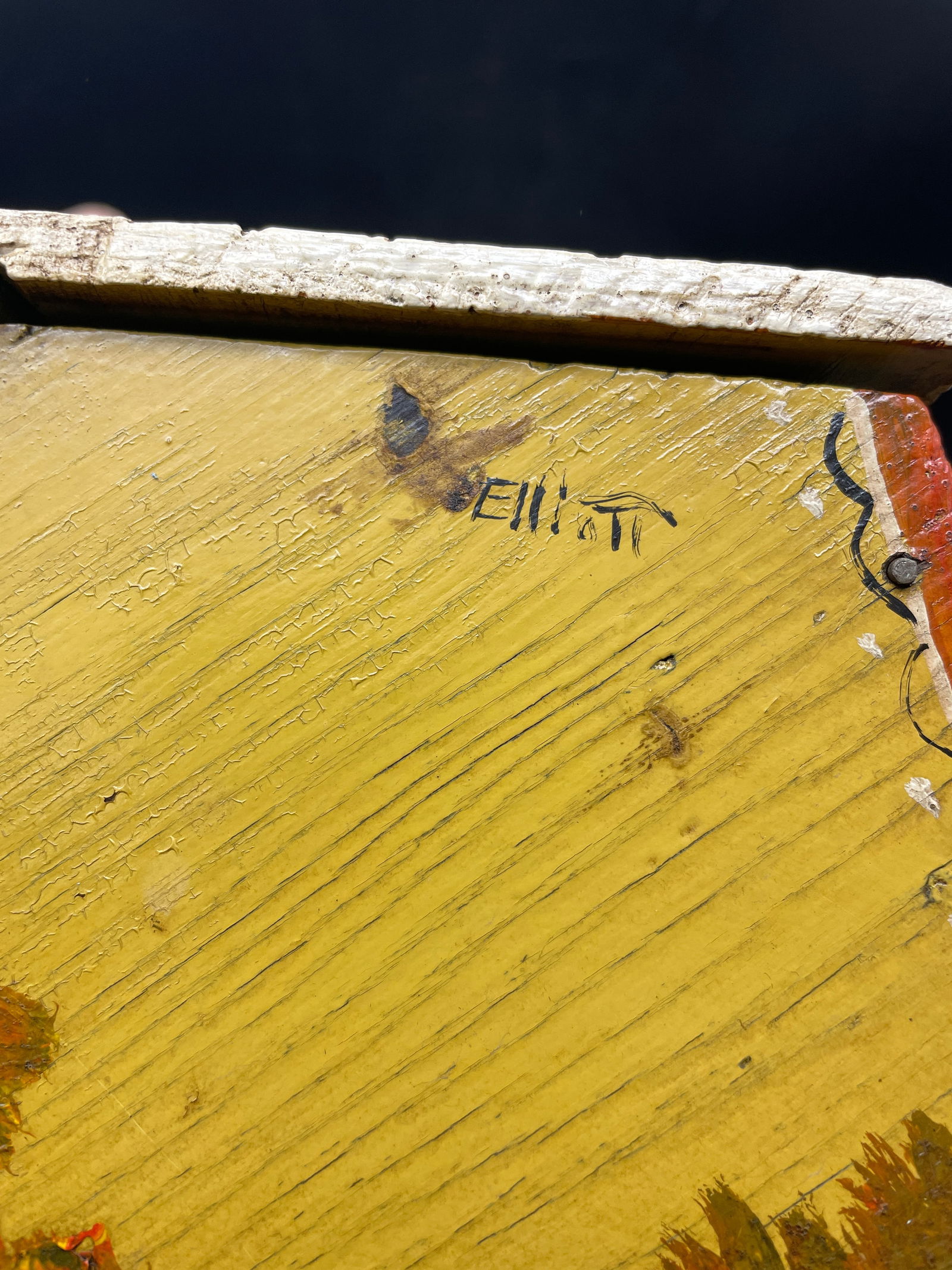 Primitive Folk Art Tole Painted Hand Made Wood Sew/Knit Box Signed - 8