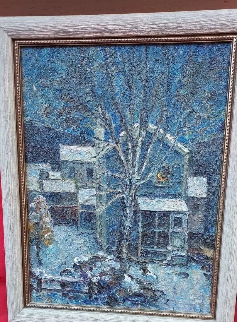 Phenomenal Oil painting First Snowfall morning Signed - 3