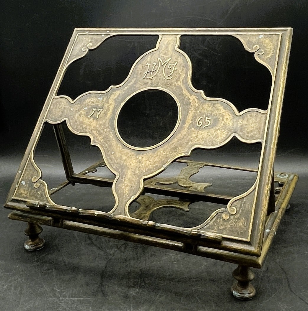 Early 20th Century French Adjustable Bronze Table Book Stand or Music Holder: Date/Period: approx early 1900's Dimension: Approx. 9.75" in highest position, 3/5" in lowest position, 11.5" wide, 10" deep Material: bronze Additional Information: Display your Bible, music score or