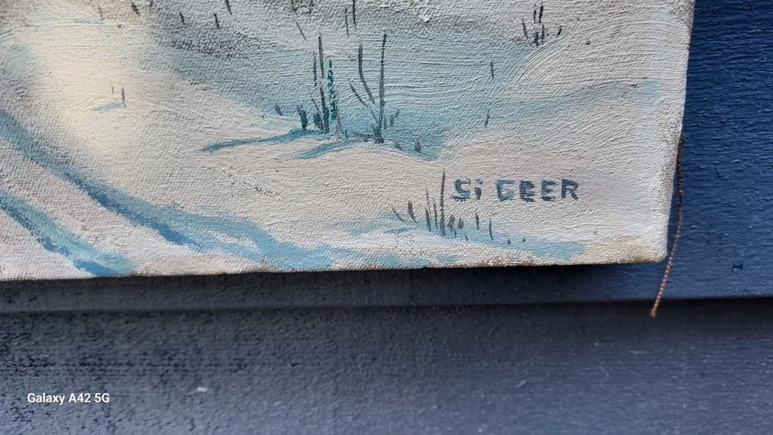 oil painting On Canvas Snow Scene farm With Green House Signed Si Greer - 3