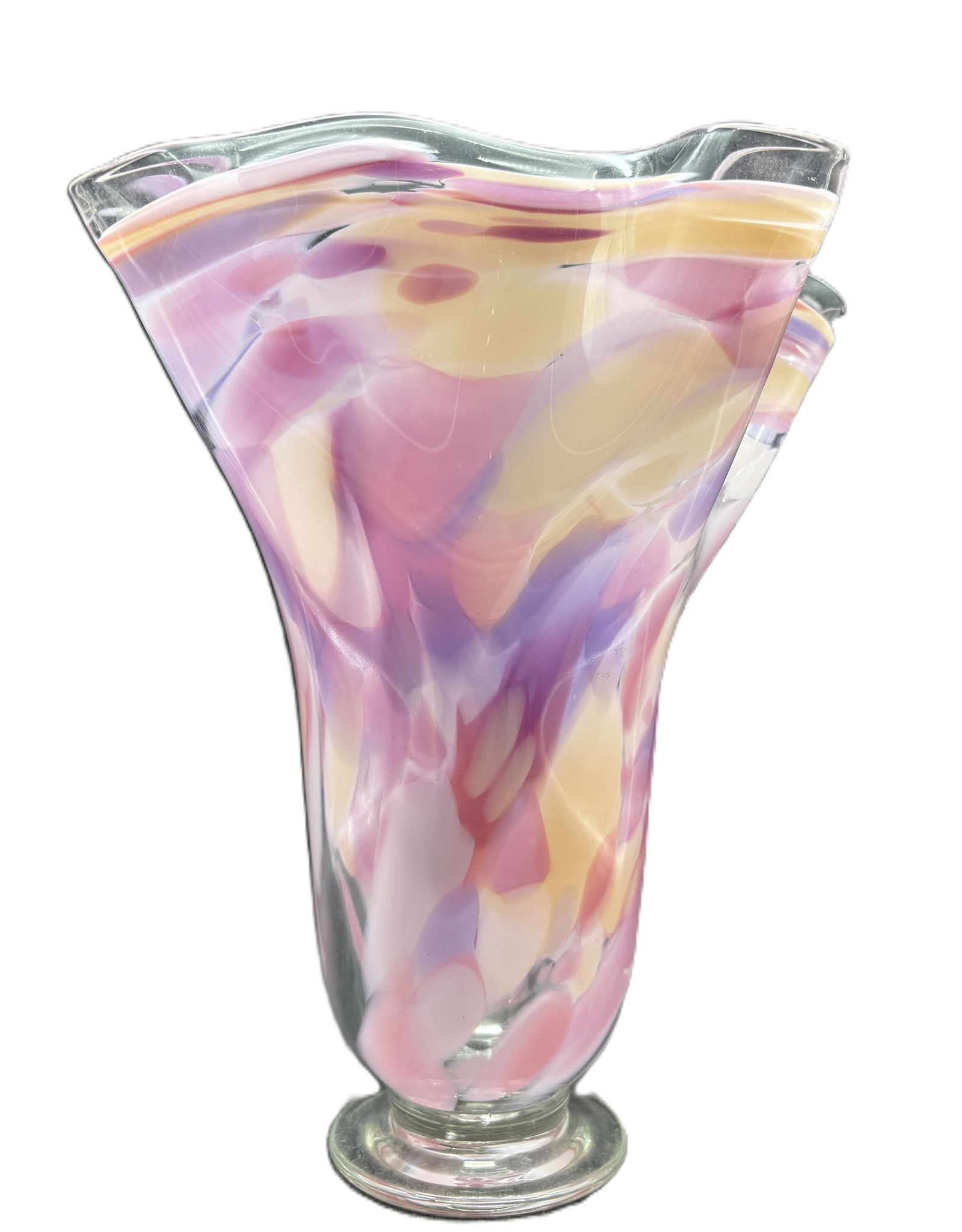 BRUCE FREUND ART GLASS RUFFLE VASE Signed 1987 - 2