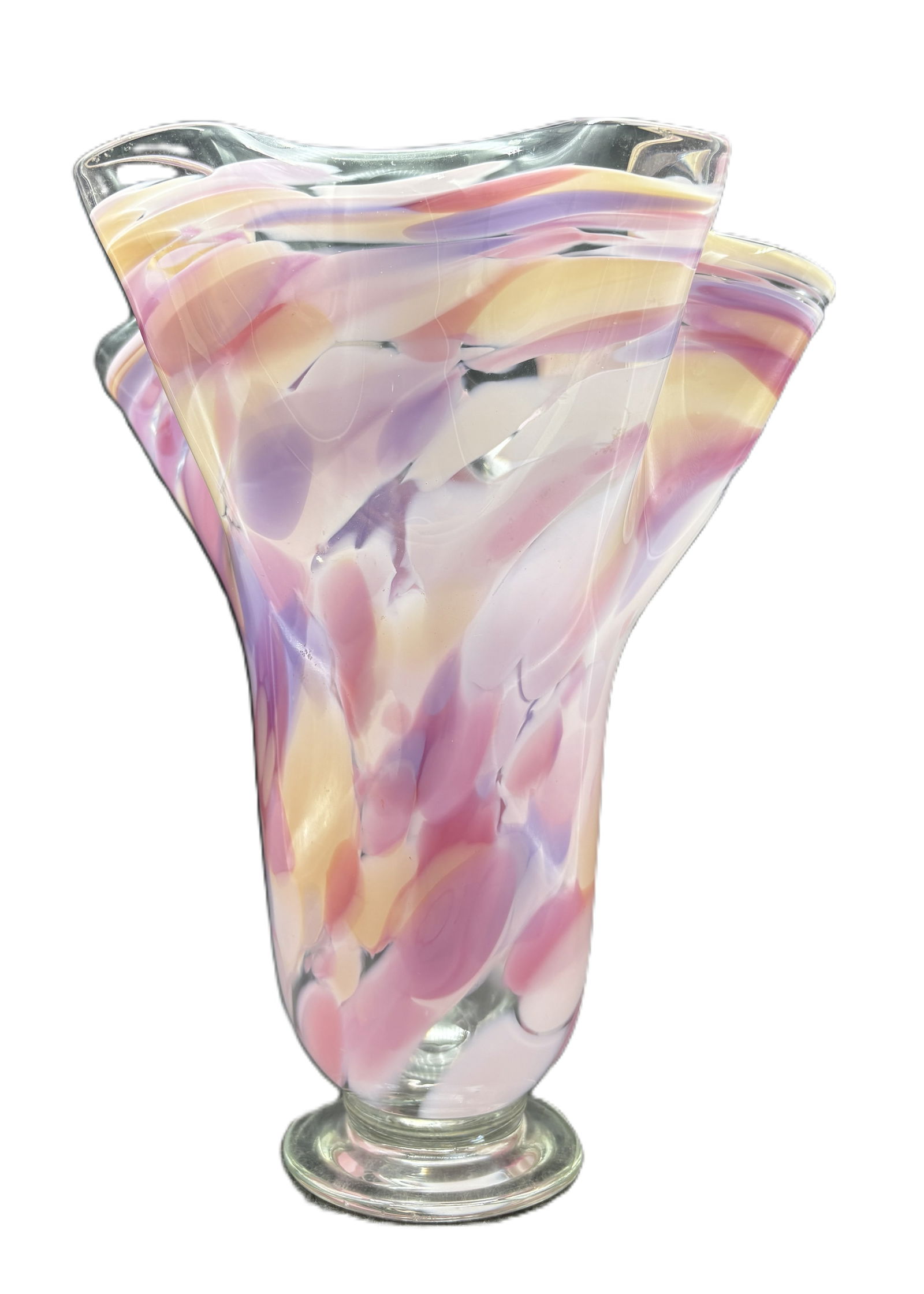 BRUCE FREUND ART GLASS RUFFLE VASE Signed 1987 - 3