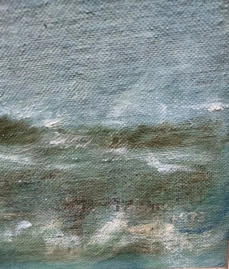 Oil painting Sailing Ship American Folk Art Painting signed 1973 - 3