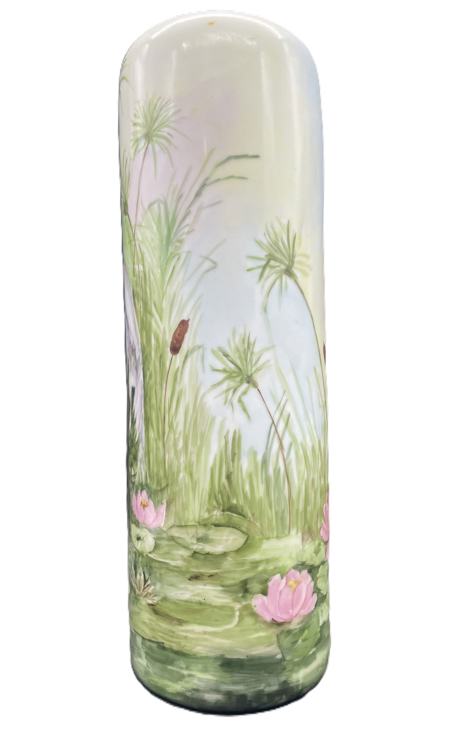 Antique Cylindrical Vase with Cranes Marked Vienna Austria 14.5" tall - 4