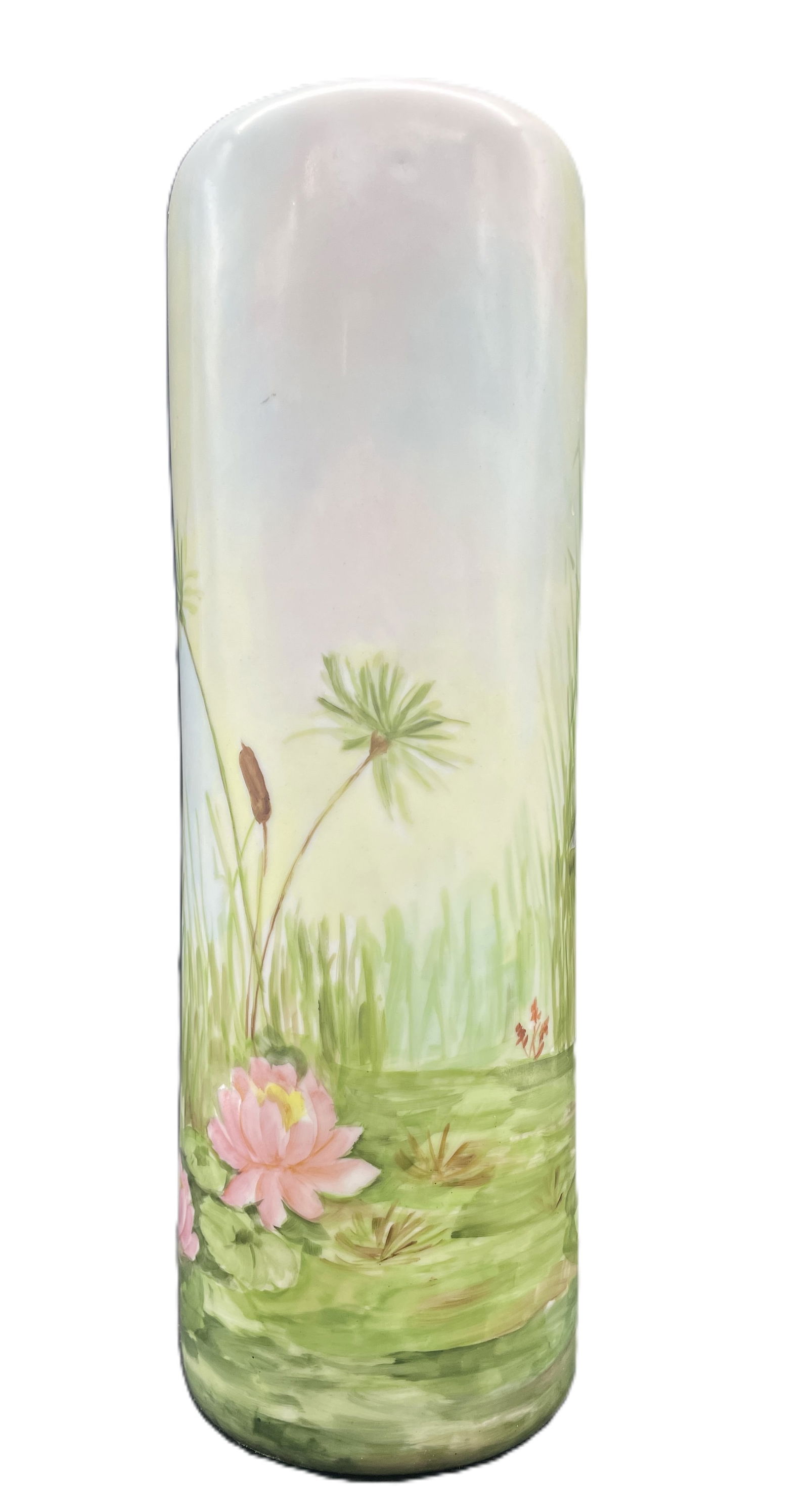 Antique Cylindrical Vase with Cranes Marked Vienna Austria 14.5" tall - 5