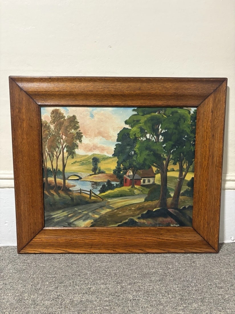 Ed Doyle Oil On Board Painting: For sale is an oil on board by ed doyle that is in good condition and is being sold as is. The frame measures 26 1/2” x 22 1/2” and the board measures 19 7/8” x 16” 