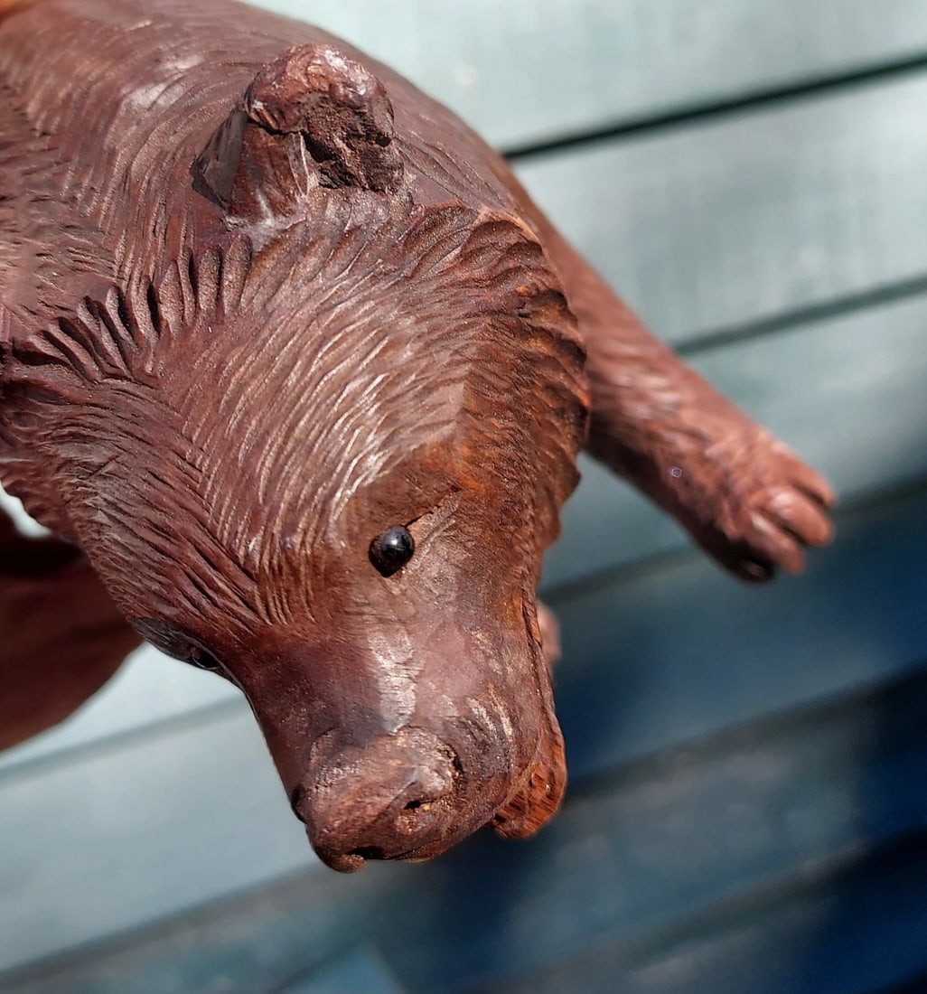 Antique Wood Carved Folk Art Black Forest Bear 10 Inches - 2