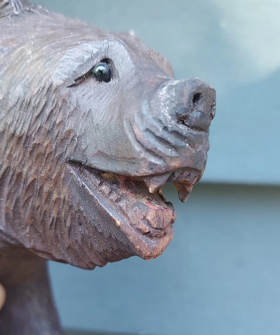 Antique Wood Carved Folk Art Black Forest Bear 10 Inches - 3