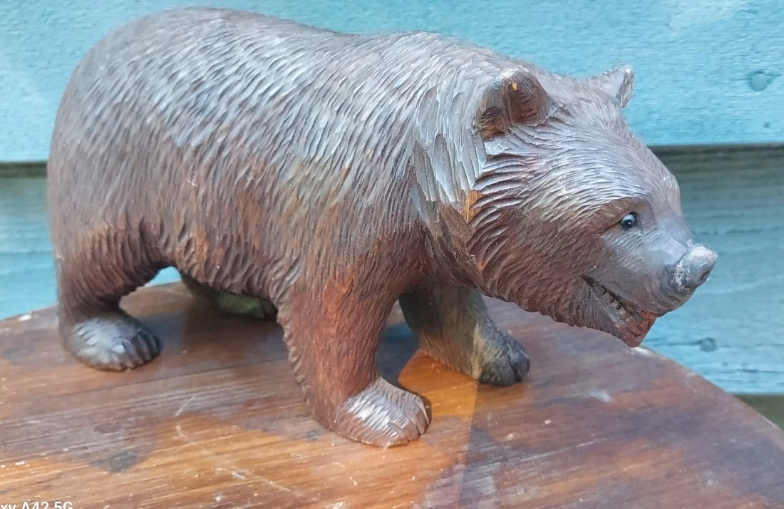 Antique Wood Carved Folk Art Black Forest Bear 10 Inches - 4