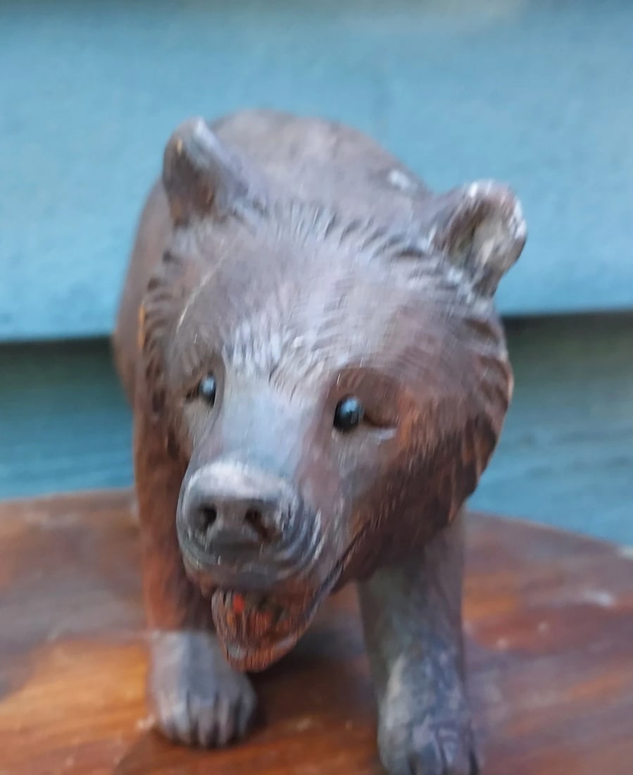 Antique Wood Carved Folk Art Black Forest Bear 10 Inches - 5