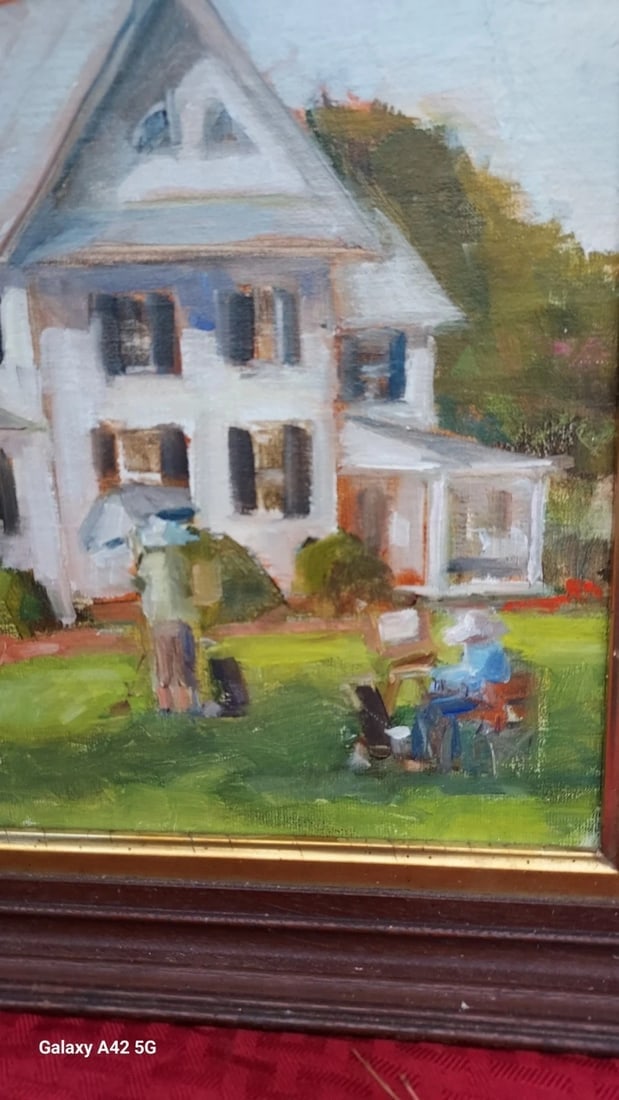 Impressionist Oil Painting House With People On Lawn 1920 Great Look. - 3