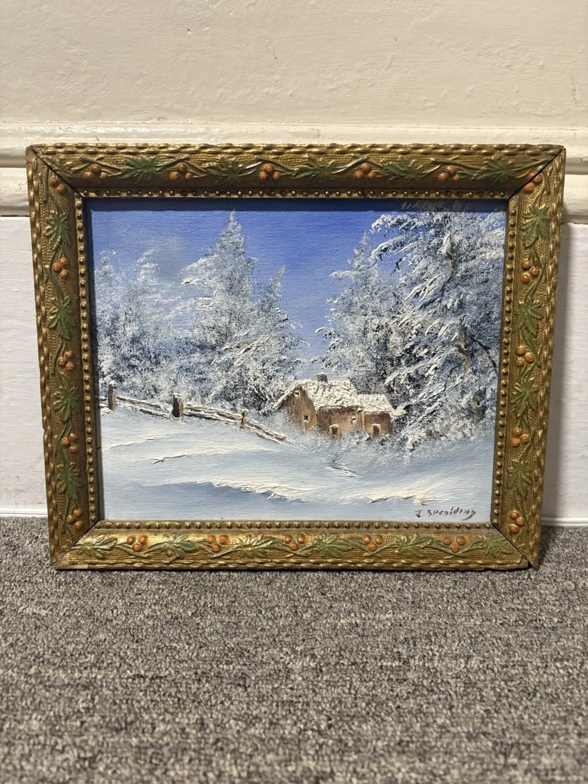 Legrand Spaulding Oil On Canvas Winter Painting: The frame measures 11 3/4” x 9 3/4” and the canvas measures 10” x 8 1/8”. It is signed in the lower right hand corner. It is in good condition and is being sold as is 
