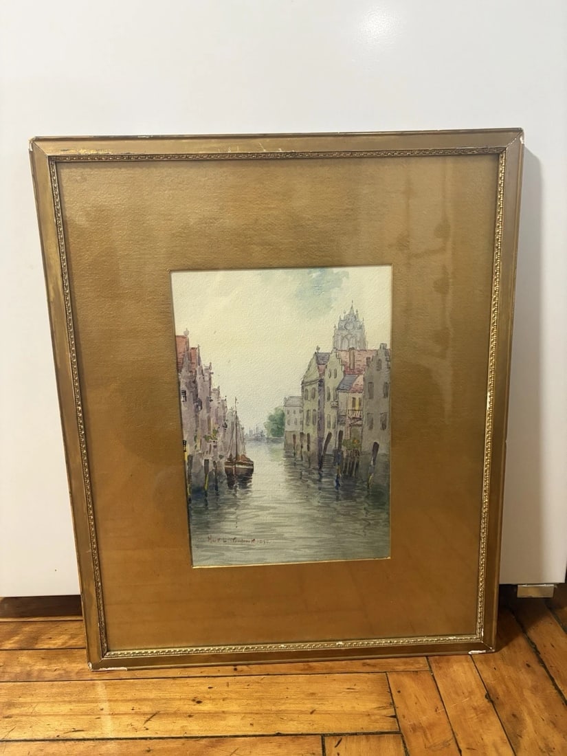 Hartwell L Woodcock Watercolor Painting: The frame measures 22 3/8” x 18 3/8” and the painting measures 12 3/4” x 8 3/4”. It is dated 1898. Hartwell l woodcock was an American painter (1853-1929) the painting is