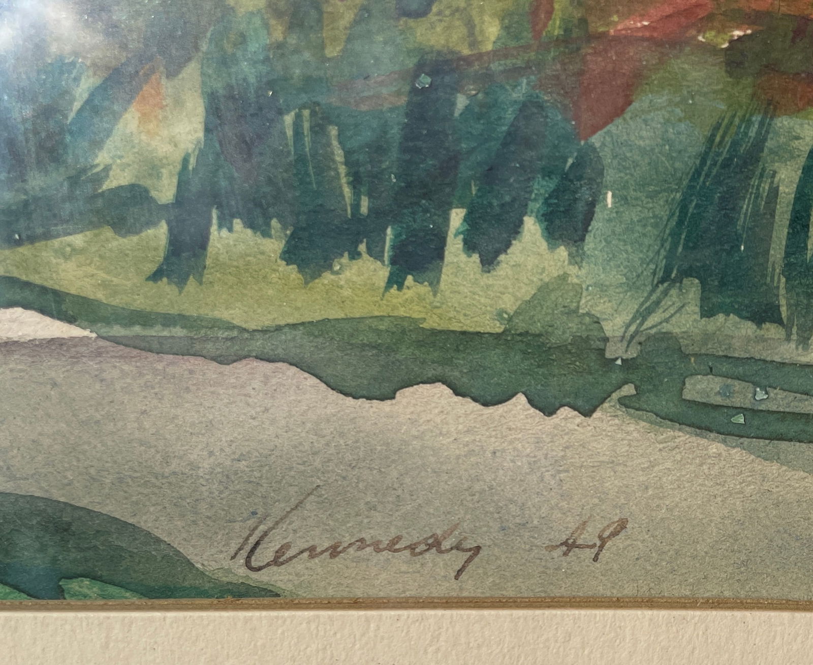 1949 Signed Watercolor Painting Red Barn Farm Scene - 3