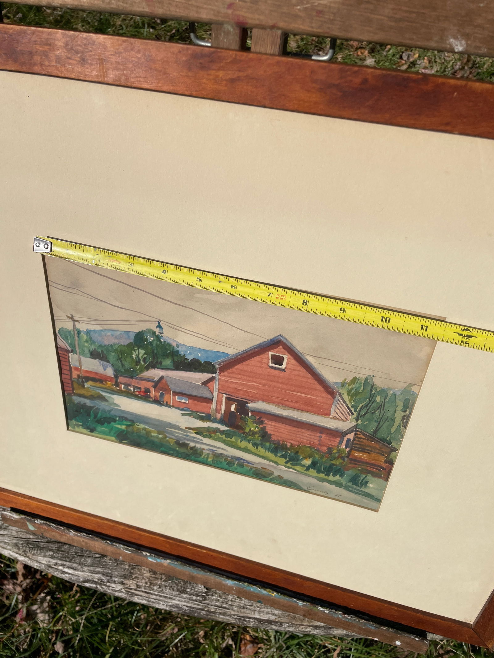 1949 Signed Watercolor Painting Red Barn Farm Scene - 5