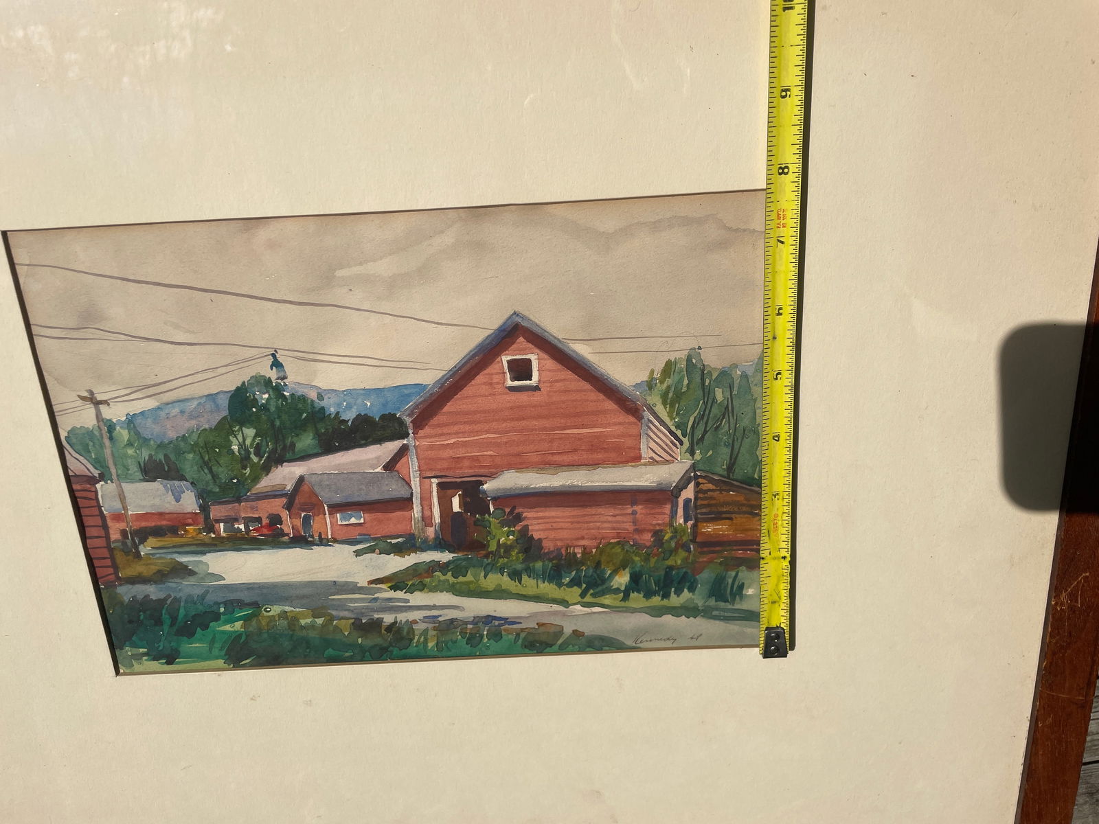 1949 Signed Watercolor Painting Red Barn Farm Scene - 6