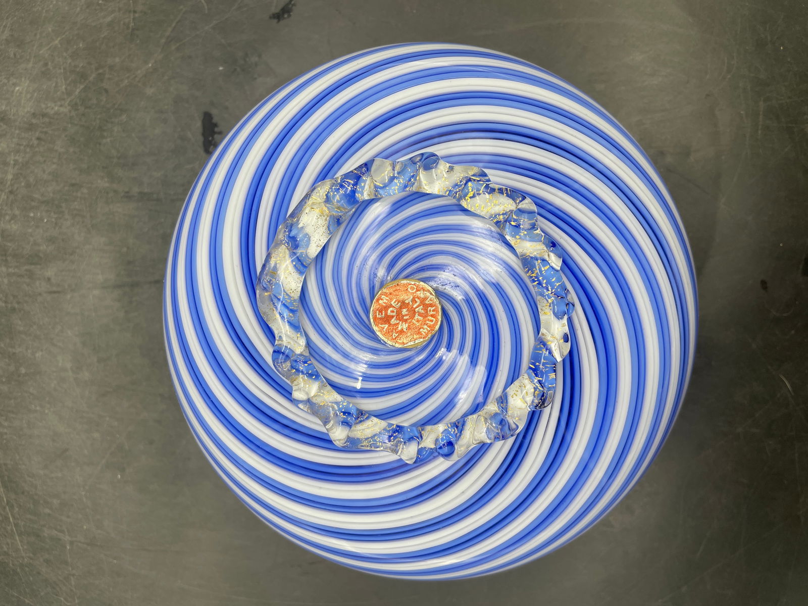 Vintage Murano Blue White Gold Latticino Bowl - 3