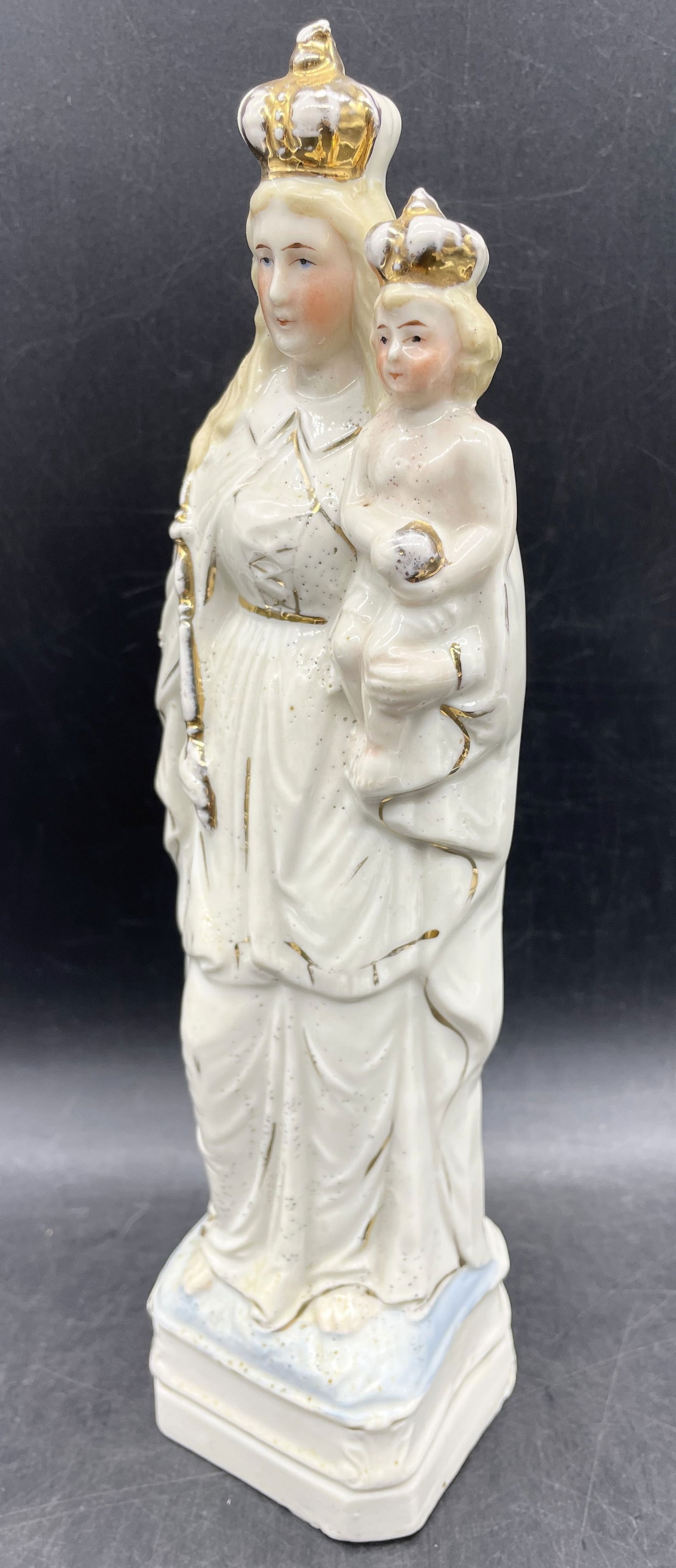 ANTIQUE BRUSSELS PORCELAIN MADONNA & CHILD CROWNS STATUE FIGURINE RELIGIOUS MARKED 269 - 2