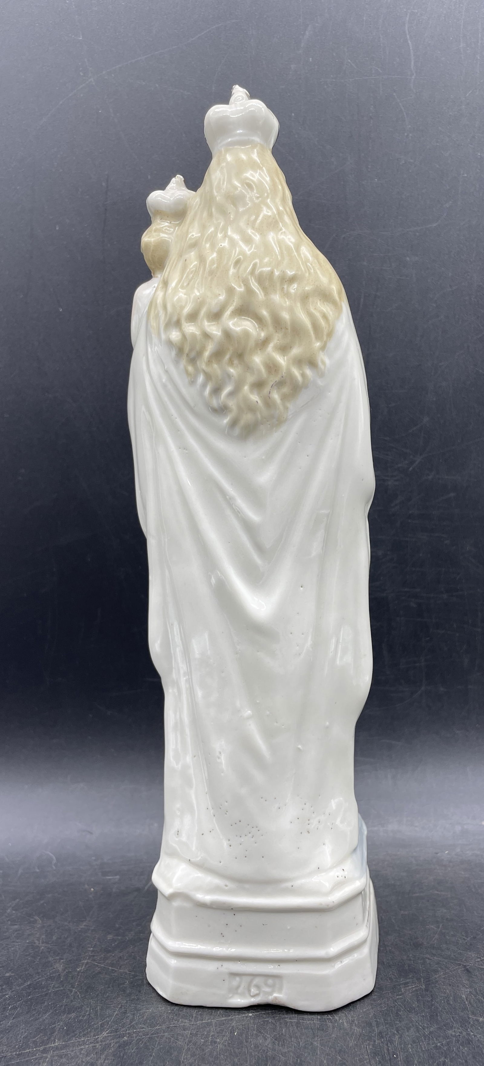 ANTIQUE BRUSSELS PORCELAIN MADONNA & CHILD CROWNS STATUE FIGURINE RELIGIOUS MARKED 269 - 4