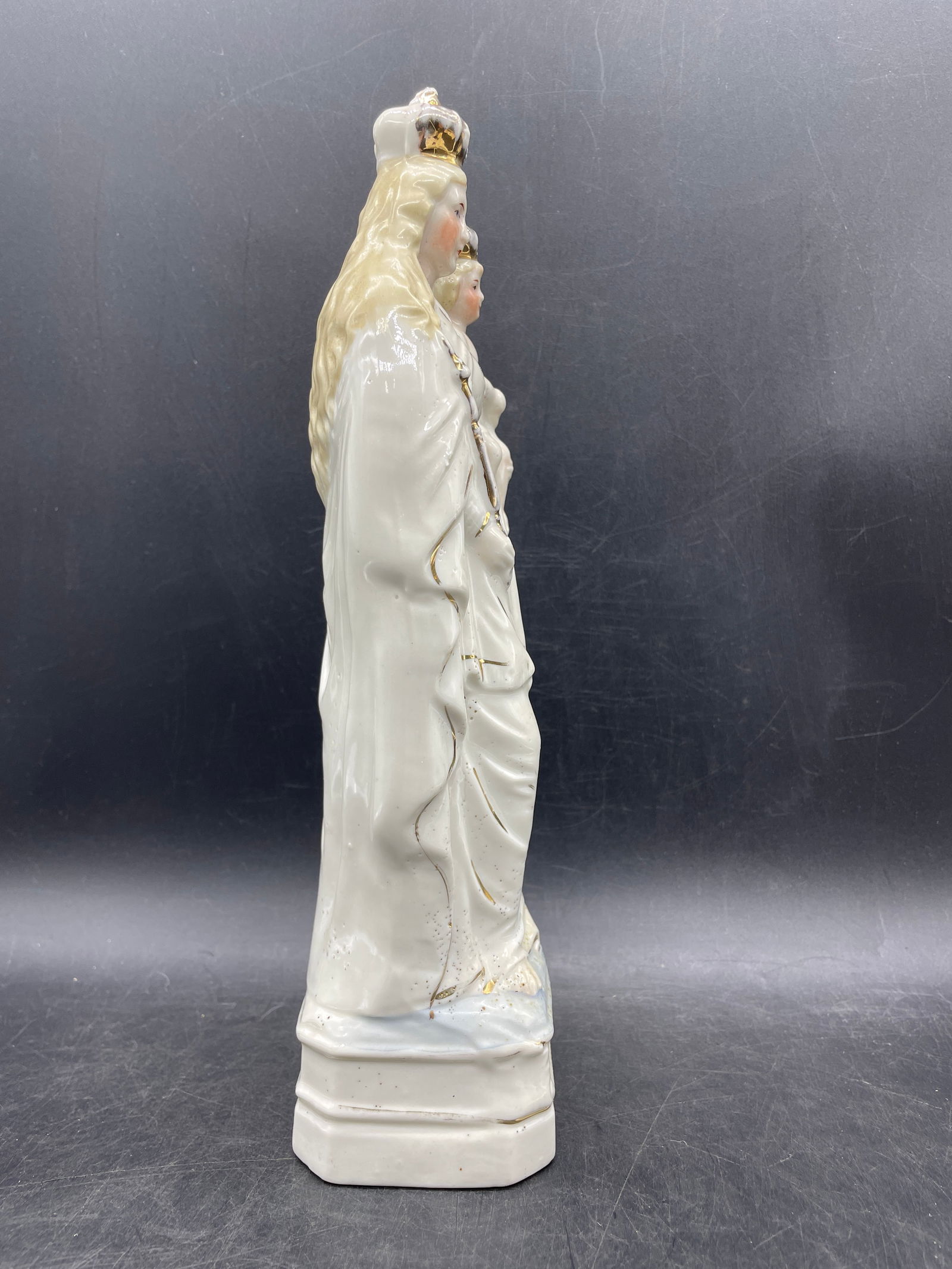 ANTIQUE BRUSSELS PORCELAIN MADONNA & CHILD CROWNS STATUE FIGURINE RELIGIOUS MARKED 269 - 5