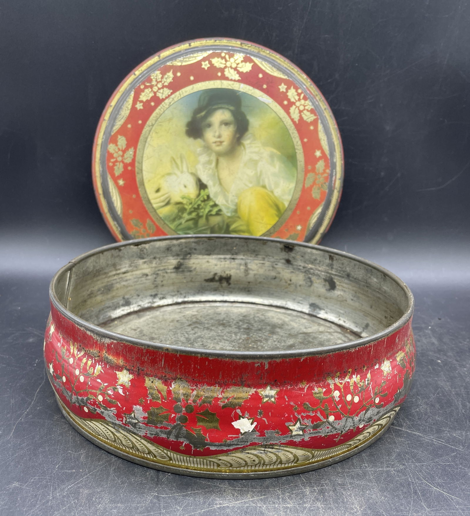 VINTAGE PEEK FREAN CO LONDON ENGLAND COOKIE BISCUIT TIN CHILD w Rabbit - 6