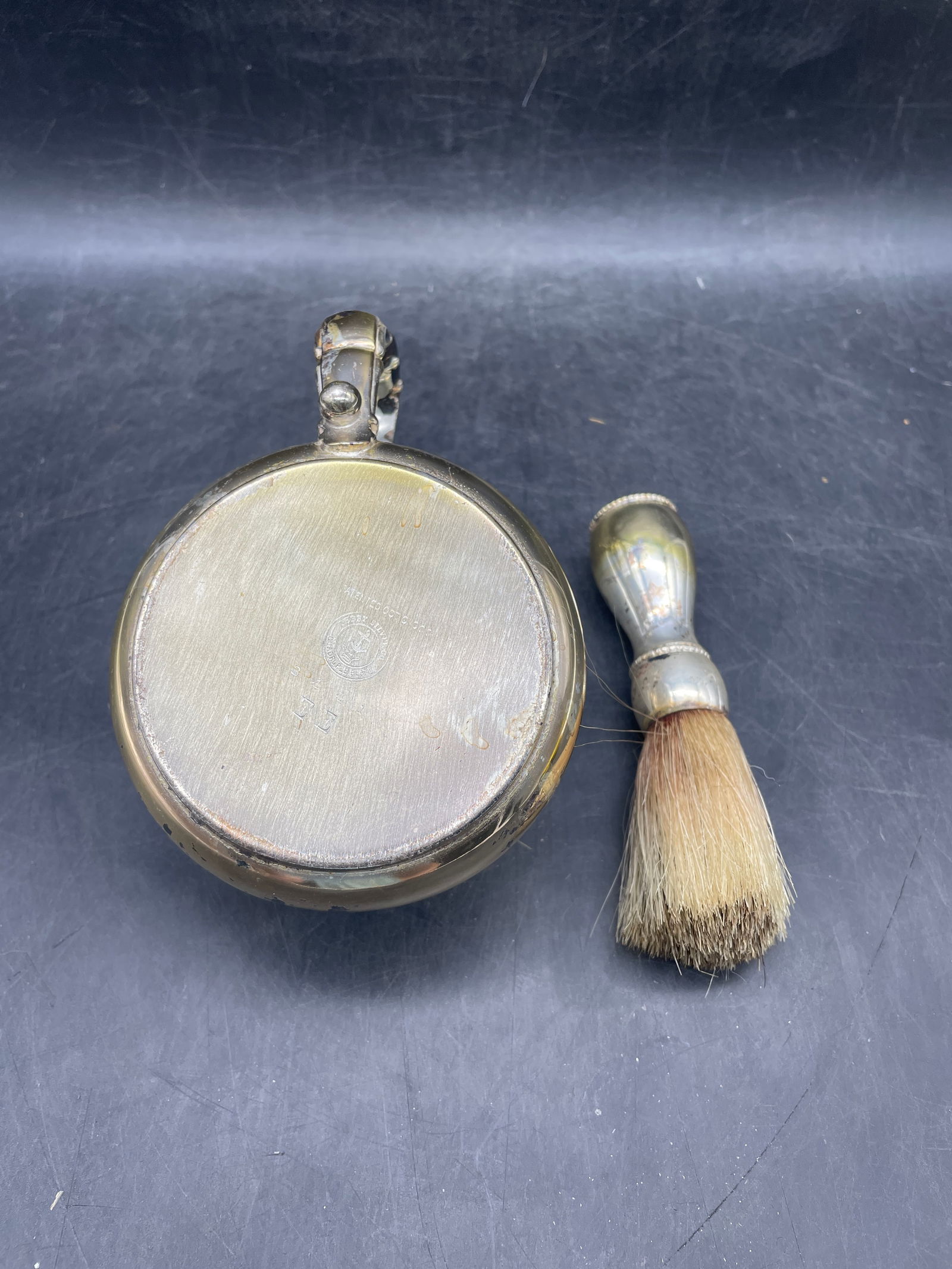 Antique Victorian Derby Silver Co. Quadruple Plate Shaving Mug Cup With Brush - 6