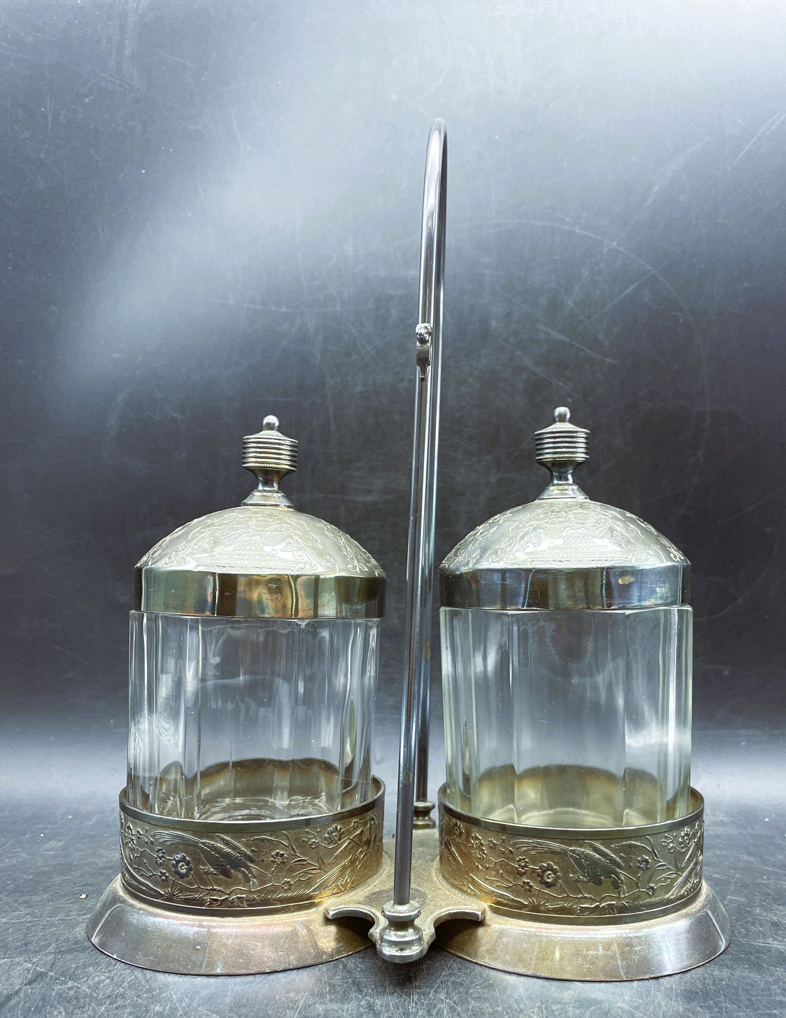 Victorian Silver Plated Double Pickle Castor Ivy, Birds - 3