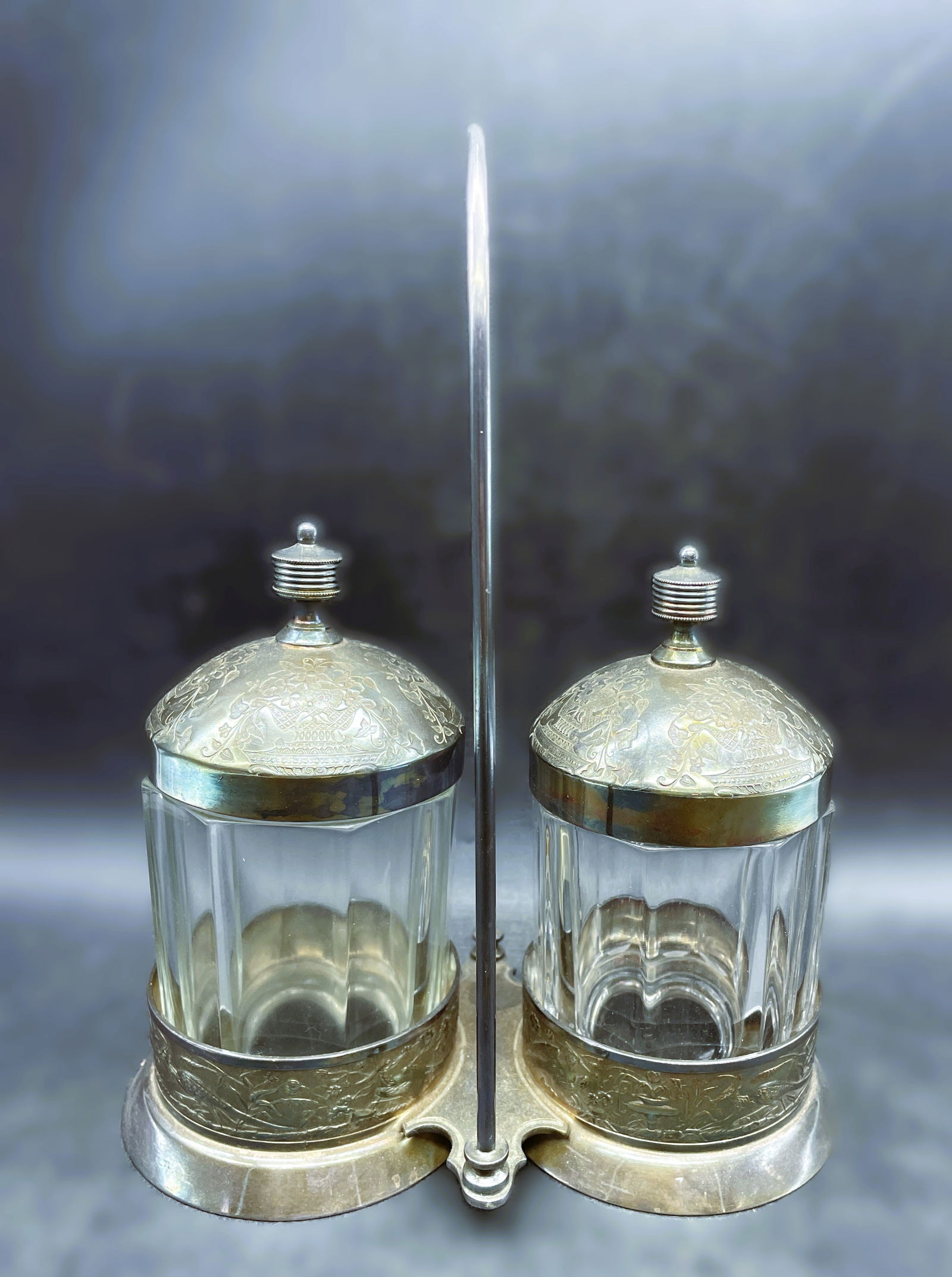 Victorian Silver Plated Double Pickle Castor Ivy, Birds - 7