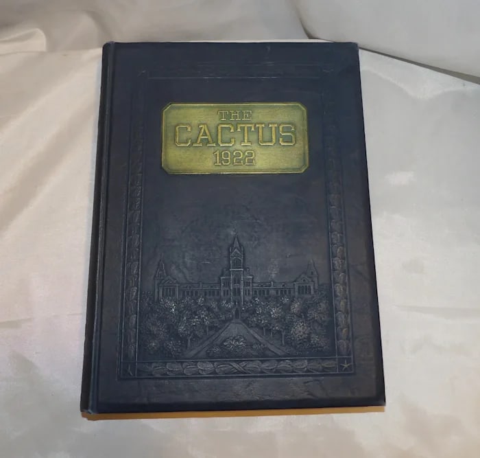 1922 Cactus University of Texas Annual: The 1922 edition of 'The Cactus,' University of Texas yearbook, showcasing historical campus life and athletics. Shipping: Domestic: Flat-rate of $10.00 to anywhere within the contiguous U.S. Internat