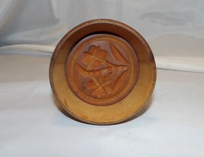 Antique Small Wooden Floral Pattern Butter Mold - 2