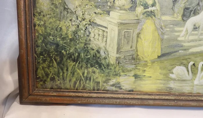 Antique Framed Lithograph ""Peaceful Afternoon"" Stern - 4