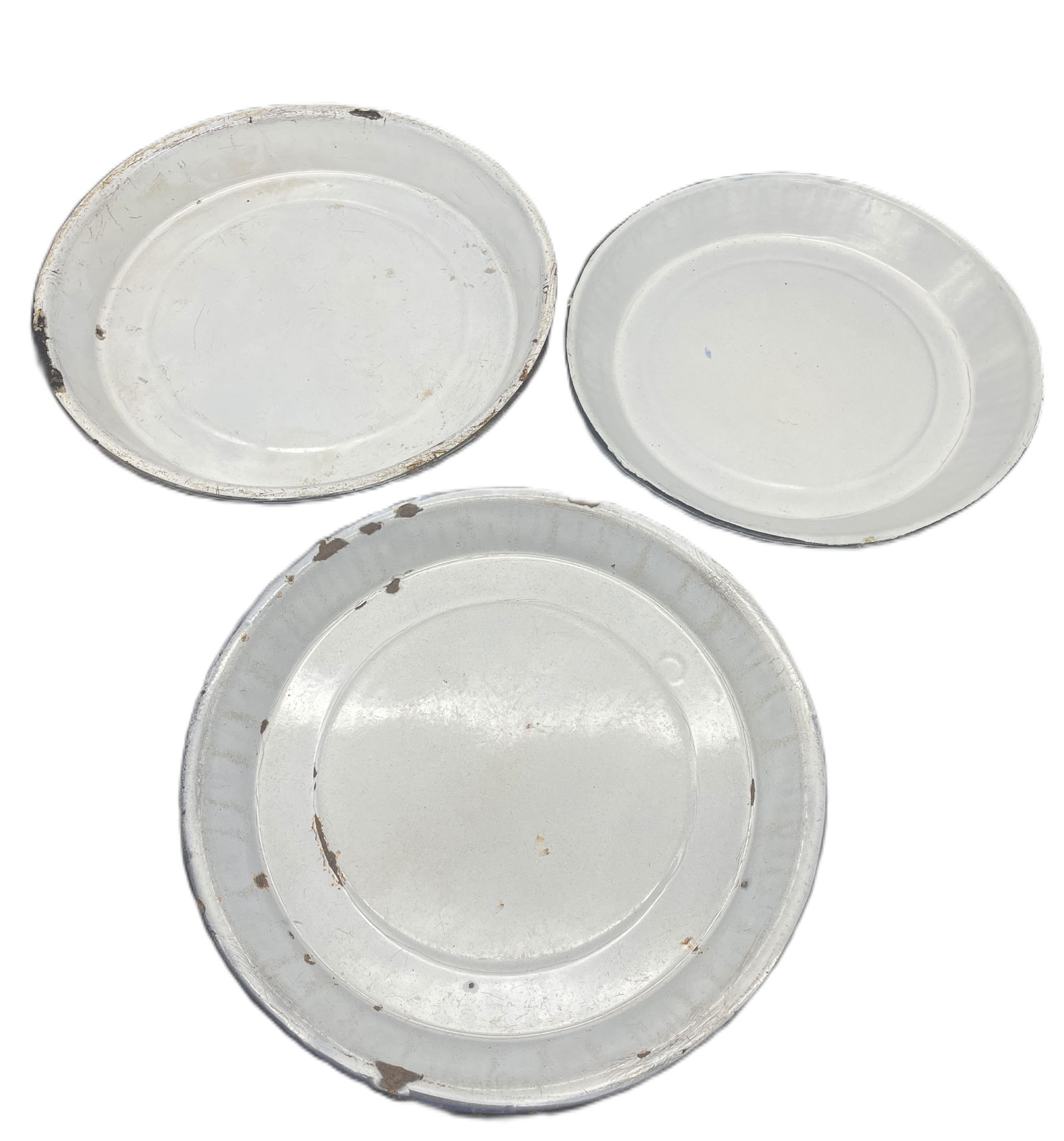 3 Antique Cobalt Blue & White Swirl Enamelware Pie Plate Graniteware Agate - 2
