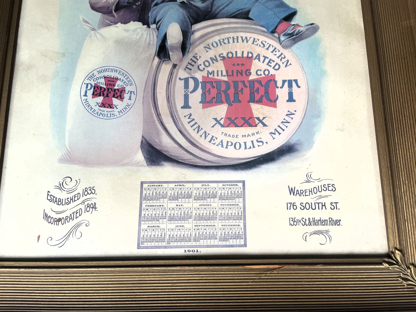 VINTAGE FRAMED N.T. SWEZEY'S PERFECT FLOUR PERFECT BREAD 1901 CALENDAR - 4