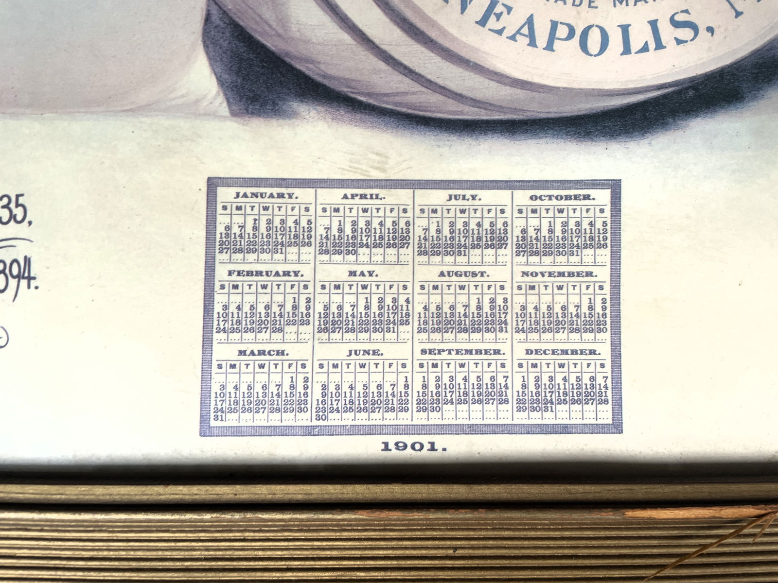 VINTAGE FRAMED N.T. SWEZEY'S PERFECT FLOUR PERFECT BREAD 1901 CALENDAR - 5