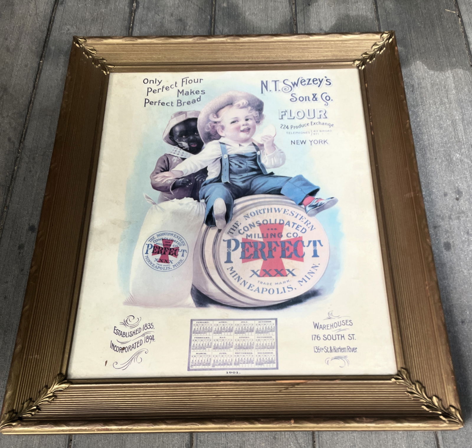 VINTAGE FRAMED N.T. SWEZEY'S PERFECT FLOUR PERFECT BREAD 1901 CALENDAR - 7