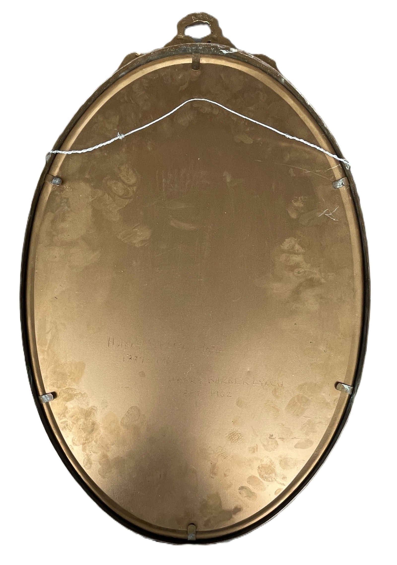 Old Metal Oval Convex Picture Frame w/ photo of Man Harry Barber Lynch 1887-1962 - 6