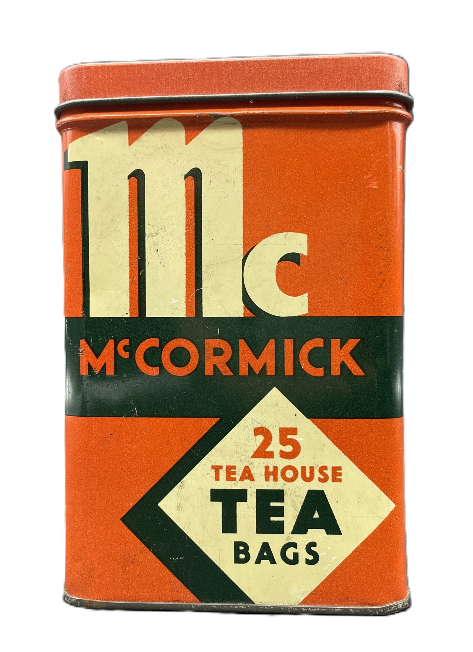 Vintage 1938 McCORMICK TEA TIN CAN 25 Bags Banquet Orange Pekoe: Date/Period: Approx 1930's Dimension: Approx.5" tall x 3 x 2" Material: metal Additional Information: Vintage 1938 McCORMICK TEA TIN CAN 25 Bags Banquet Orange Pekoe Shipping: Domestic: Flat-rate of $