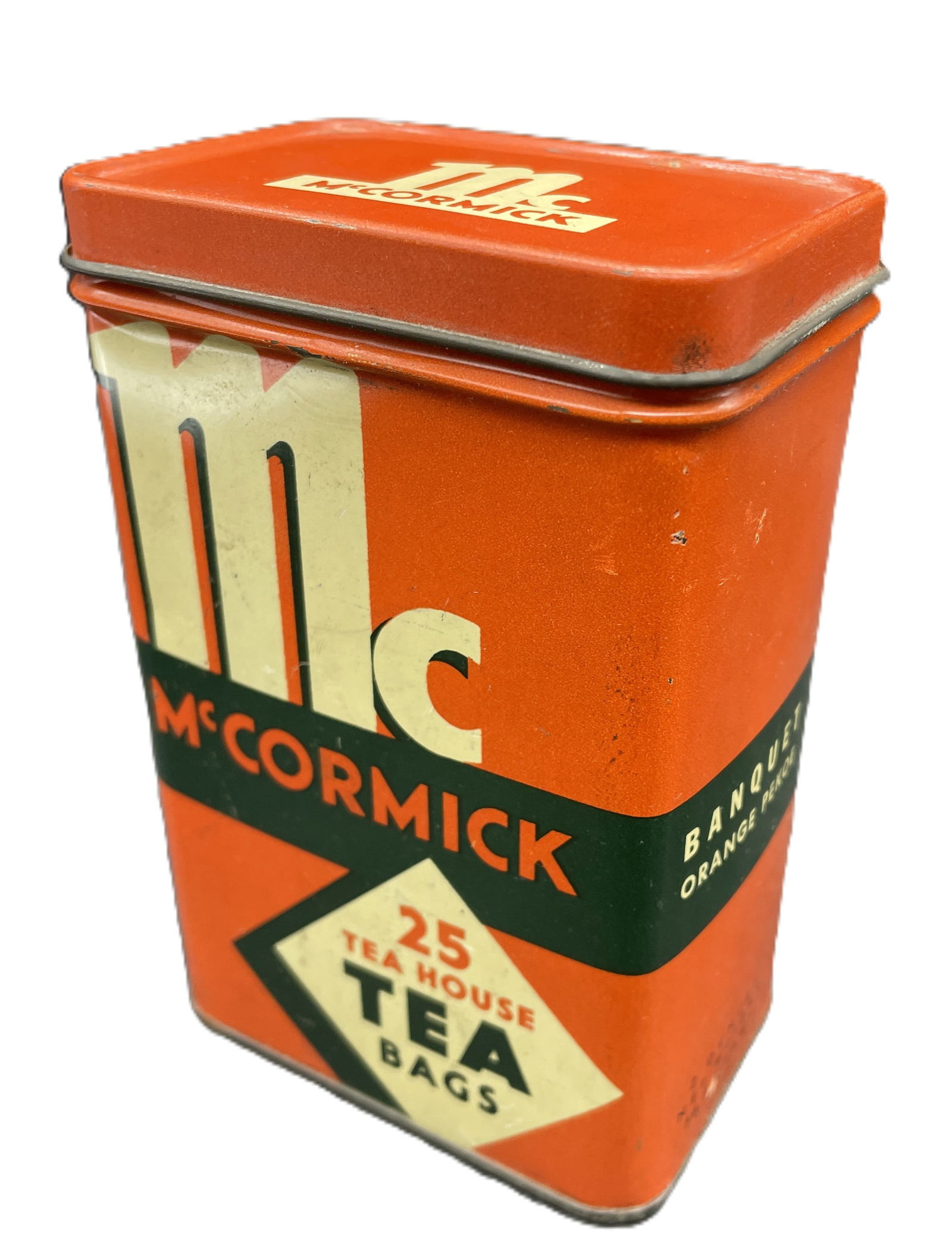 Vintage 1938 McCORMICK TEA TIN CAN 25 Bags Banquet Orange Pekoe - 2
