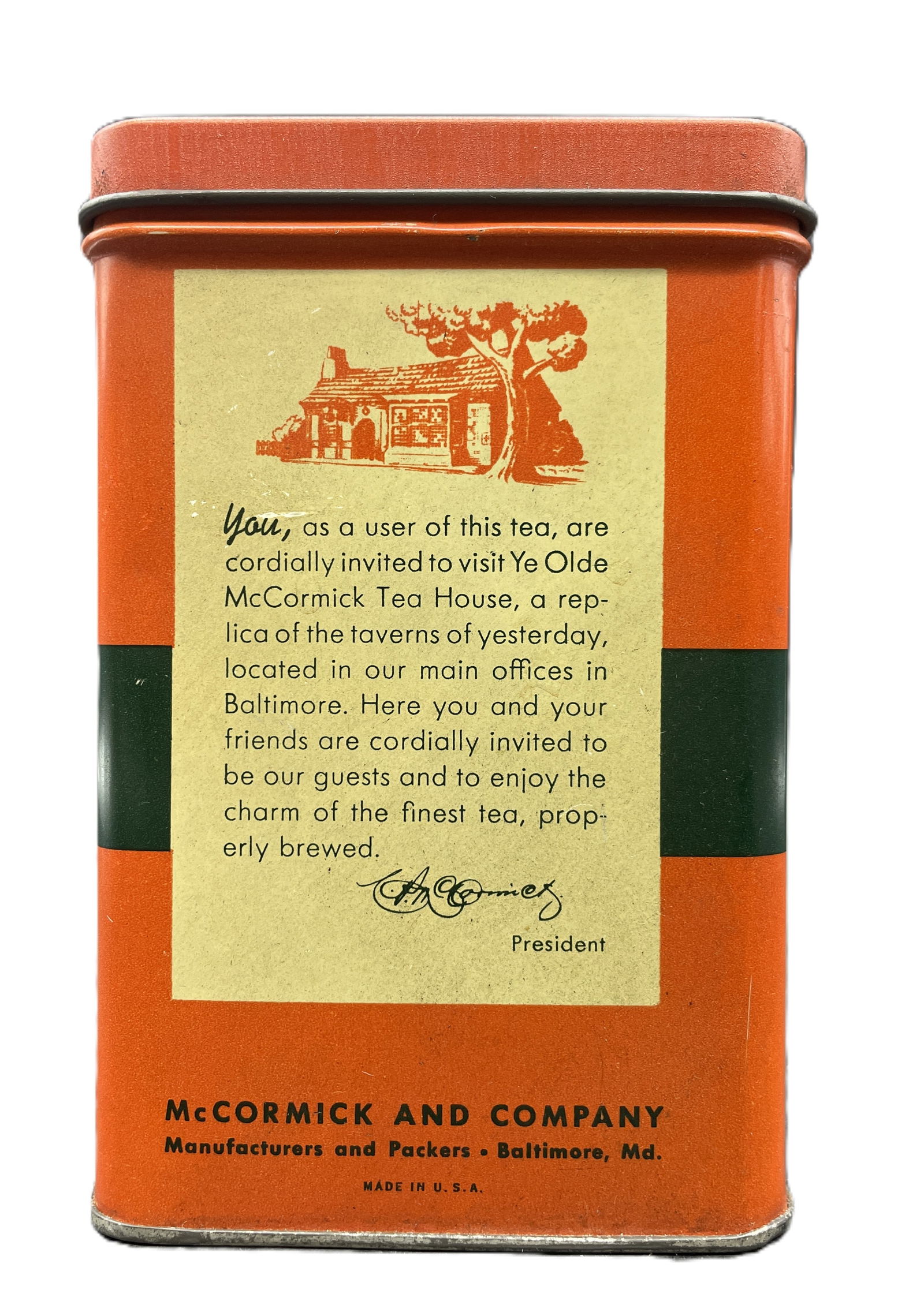 Vintage 1938 McCORMICK TEA TIN CAN 25 Bags Banquet Orange Pekoe - 5
