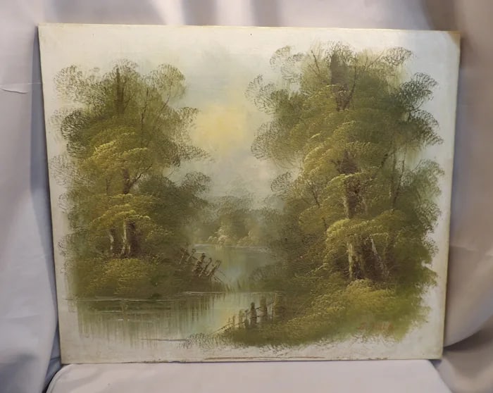 Original Oil Painting S. Hill: An original oil painting on canvas signed by artist S. Hill, featuring a traditional landscape or still life composition. Shipping:Domestic: Flat-rate of $22.00 to anywhere within the contiguous